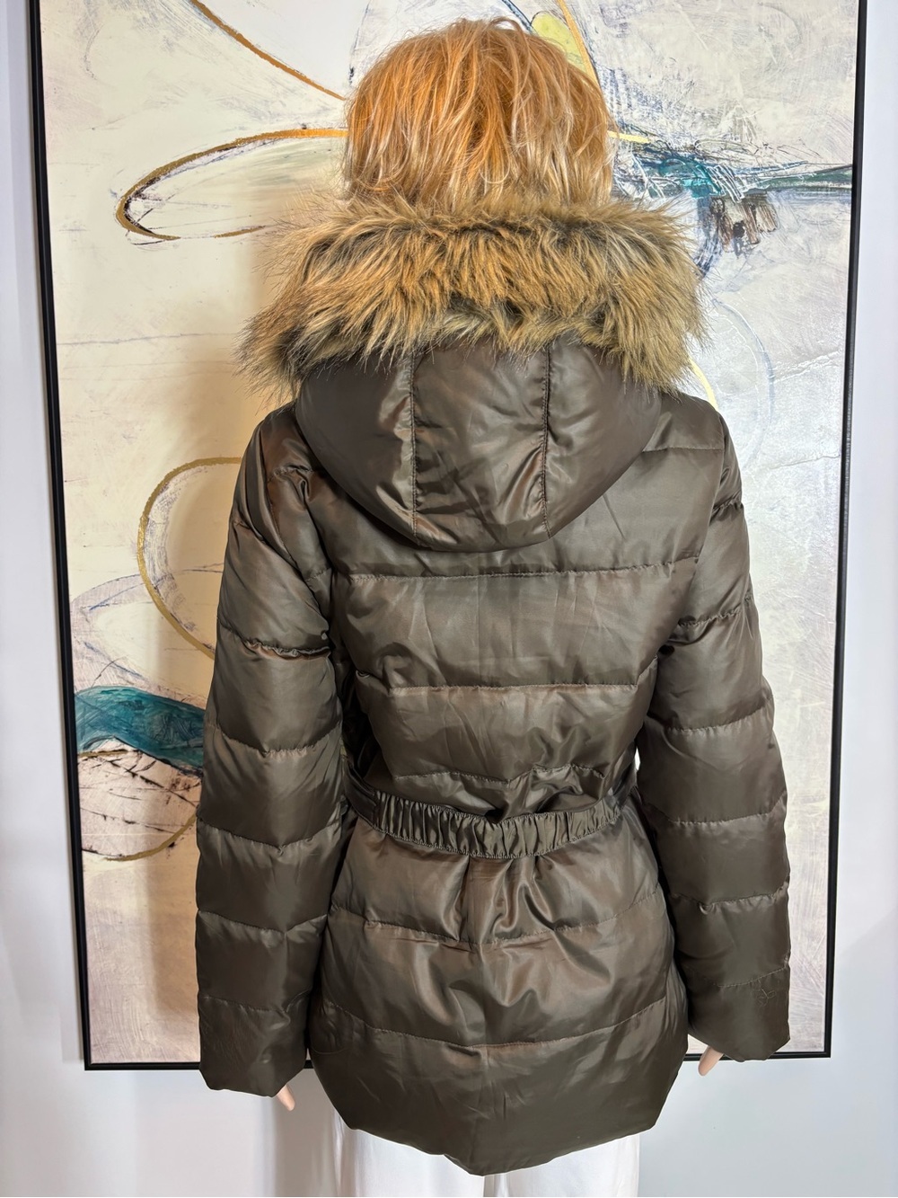 Joe Fresh Brown Quilted Hooded Puffer Jacket with Belt - Picture 8 of 16